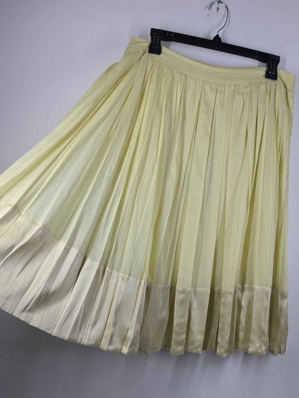 Burberry London Yellow Cotton Silk Trim Pleated Midi Skirt 10 Italy - Picture 11 of 14